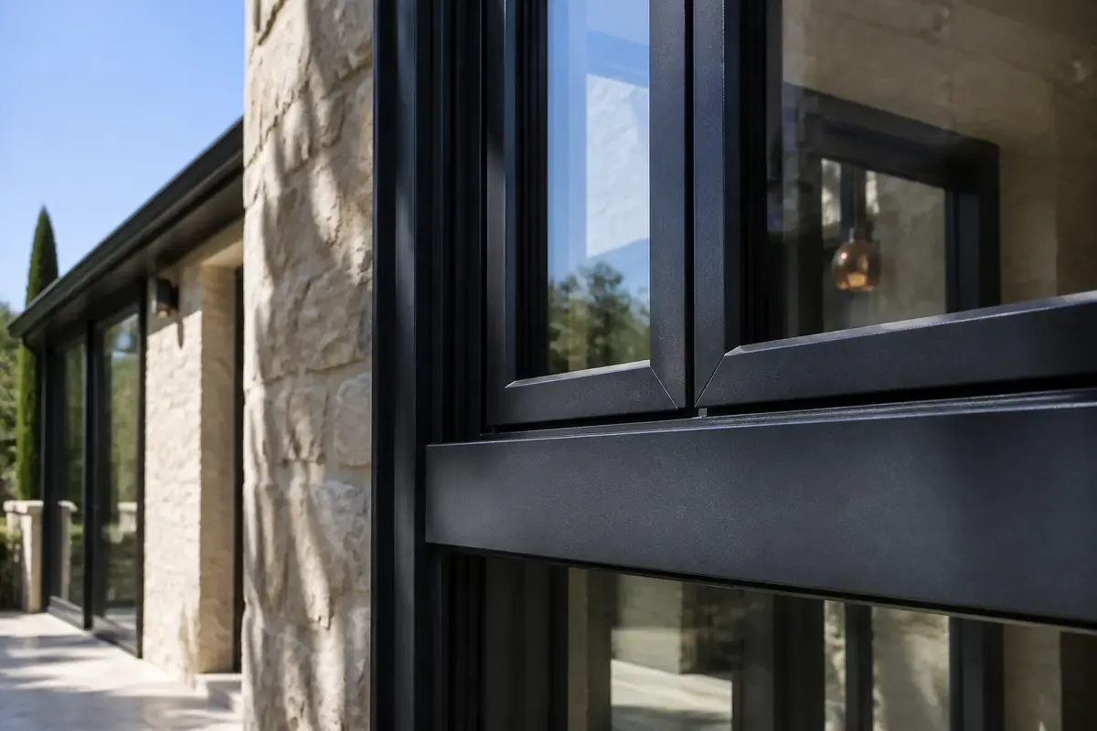 Détail illustratif d’une fenêtre en aluminium anthracite