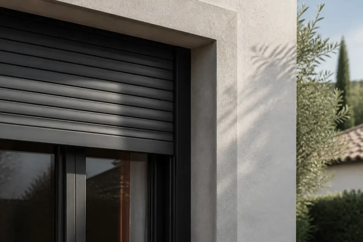 Détail illustratif d’un volet roulant anthracite